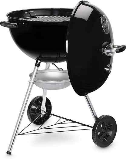 Weber Original Kettle E-5710 Charcoal Barbecue/Porcelain-Enamelled Lid & Bowl, 57 cm Cooking Surface, One-Touch Cleaning System, Lid Thermometer, Tripod Stand and Wheels, Black
