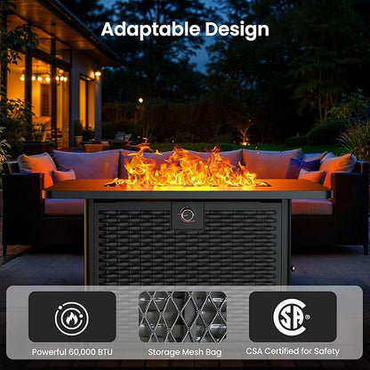 Ciays 43-Inch Rectangular Propane Fire Pit Table - 60,000 BTU, CSA-Certified 2-in-1 Design, 304 Stainless Steel H-Burner, Included Lava Rocks - Ideal for Gatherings & Parties