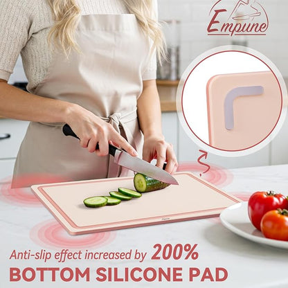Empune 3-Piece Plastic Cutting Boards for Kitchen - Thick & Non-Slip Chopping Board Set with Juice Grooves, Dishwasher Safe, BPA Free, Includes Large & Small Sizes, Pink