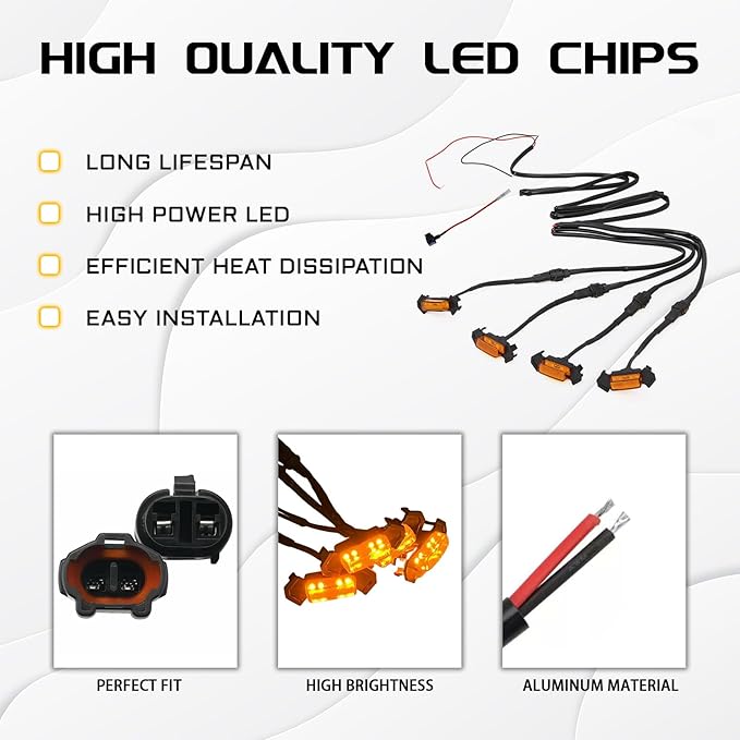 4PCS LED Grill Lights for Trucks, Amber LED Lights with Wire Harness, Front Grille LED Lights, Car Accessories Front Grill Lighting Kit for 2016-2019 Toyota Tacoma TRD PRO Front Gril