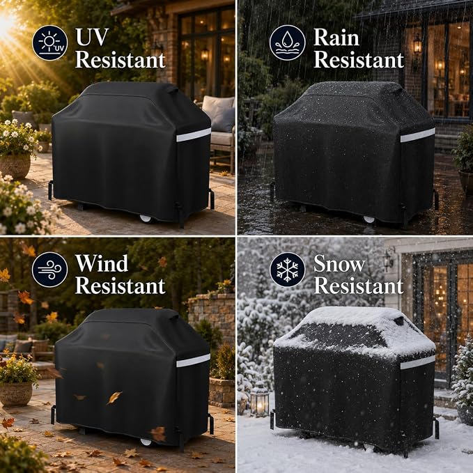 GRISUN Waterproof Grill Cover 55 Inch for Outdoor Grill | Fits Weber, Char-Broil, Nexgrill, Monument, Dyna-Glo and More, Heavy-Duty 600D Anti-Fade BBQ Gas Grill Cover