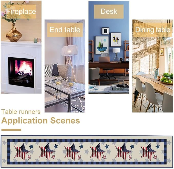 4th of July Table Runner American Flag Star Independence Day Patriotic Table Runner Runner for Kitchen Coffee Dining Memorial Day Holiday Party Decor 13x90 Inch