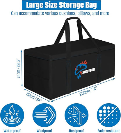 SIRUITON Cushion Storage Bag 600D Oxford,Waterproof,78.7"x23.6"x29.5" | Heavy duty, rip proof, with handle & zipper, for patio & garden cushions, UV-resistant, all-weather protection