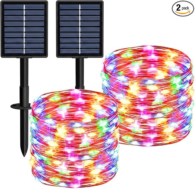 Solar String Lights 2 Pack Total 66FT 200LED Solar Fairy Lights Outdoor Waterproof 8 Lighting Modes Twinkle Lights for Patio, Garden Yard Party Wedding Tree Christmas Halloween Decoration, Multicolor