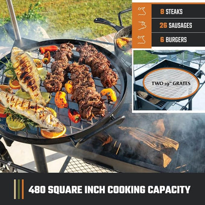 Oklahoma Joe's Firecraft Series Modular Open Fire Barrel Charcoal Grill with 480 sq. in. Cooking Area in Black & Custom-Fit Cover Bundle