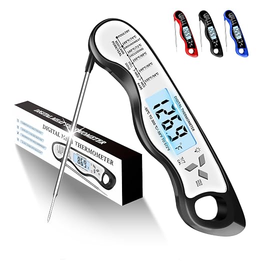 Meat Thermometer Digital, IP67 Waterproof Food Thermometer for Cooking | Backlight, Hold Function, Magnet, IP67 Waterproof, LED screen, for Kitchen, Grill, BBQ, Beef, Candy, Turkey