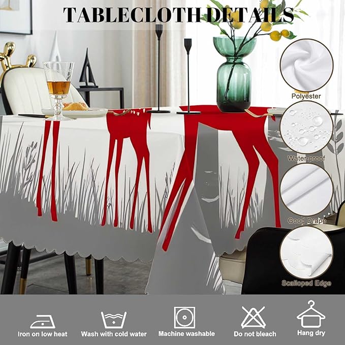 Swono Tablecloth 52"X70" Deer, Red Christmas Deer Birch Tree Winter Rectangle Table Cover Anti-Oil Tablecloth for Dining Tables, Parties, Wedding and Banquet Decoration