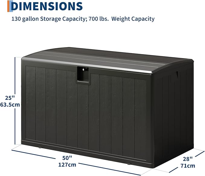 Garvee 130 gal Deck Box, Lockable Outdoor Storage Box with Lid, All-Weather Outdoor Storage Bin with Side Handles for Patio Furniture, Pool Accessories, Gardening Tool, Black