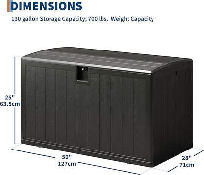 Garvee 130 gal Deck Box, Lockable Outdoor Storage Box with Lid, All-Weather Outdoor Storage Bin with Side Handles for Patio Furniture, Pool Accessories, Gardening Tool, Black