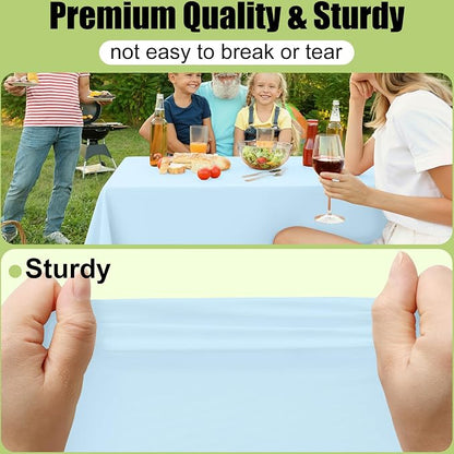 Smiry Disposable Table Cloth - 15 Pack, 54 x 108 Inch Waterproof Rectangle Tablecloths for Parties, Decorative Plastic Table Cover, Leakproof & Sturdy, Baby Blue