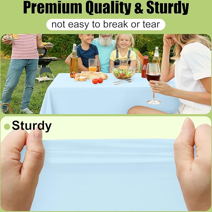 Smiry Disposable Table Cloth - 6 Pack, 54 x 108 Inch Waterproof Rectangle Tablecloths for Parties, Decorative Plastic Table Cover, Leakproof & Sturdy, Baby Blue