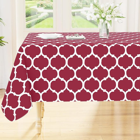 Smiry Rectangle Tablecloth, Waterproof Vinyl Tablecloths with Flannel Backing for Rectangle Tables, Wipeable Spillproof Plastic Tablecloth for Dining, Camping, Indoor and Outdoor (60"x84", Burgundy)