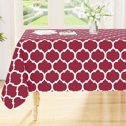 Smiry Rectangle Table Cloth, Waterproof Vinyl Tablecloth with Flannel Backing for Rectangle Tables, Wipeable Spillproof Plastic Tablecloths for Dining, Camping, Indoor and Outdoor (60"x102", Burgundy)