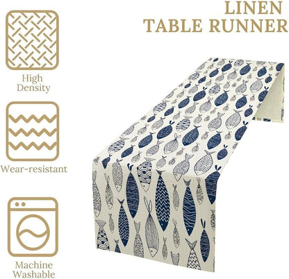Under Sea World Table Runner, Summer Navy Blue Fish Table Runner Beach Starfish Coral Vintage Dining Tablerunner for Coffee Table/Kitchen Island/Party Decor, 13" x 60"