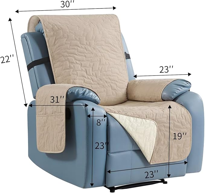 CUCRAF Non Slip Quilted Sofa Cover, Water Resistant Slipcover Furniture Protector for 1 Cushion Sofa Pet Friendly, Washable Couch Cover with Adjustable Elastic Straps (Medium Recliner, Dark Gray)