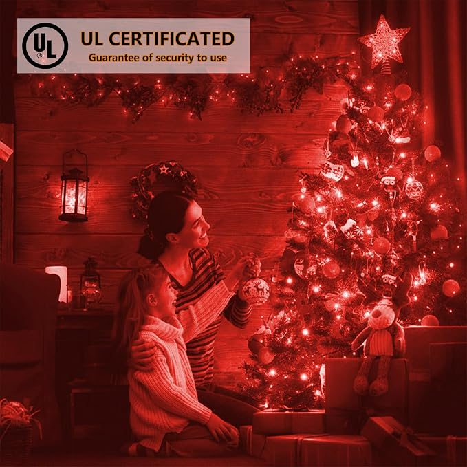 25ft 50 Counts Red LED Christmas Lights - Commercial Grade Outdoor Waterproof, 5mm Wide Angle Green Wire, Xmas Tree Lights, IP:65, UL