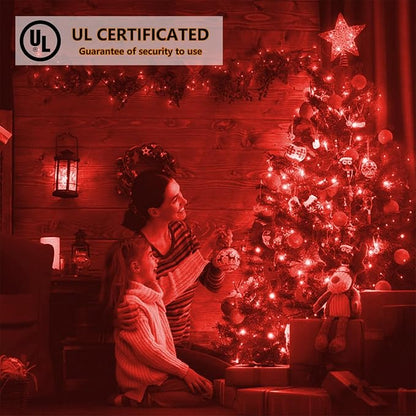 25ft 50 Counts Red LED Christmas Lights - Commercial Grade Outdoor Waterproof, 5mm Wide Angle Green Wire, Xmas Tree Lights, IP:65, UL