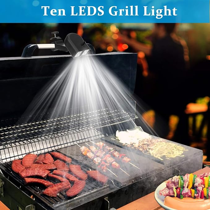 Barbecue Grill Light-Touch Switch 10 High-density LEDs BBQ Light-Heat Resistant Grilling Accessories Handle Mount Fits Round & Square Barbecue Grill-BBQ Light for Grilling Outdoor Cooking