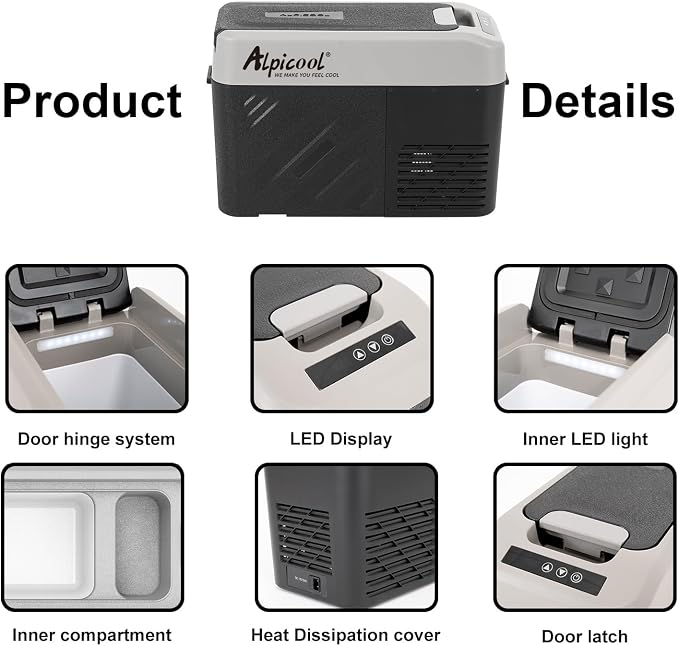 Alpicool KCF15 Portable Freezer,12 Volt Car Refrigerator, 15.4 Quart (14.6 Liter) Fast Cooling 12V Car Fridge -4℉~68℉, Car Cooler, 12/24V DC
