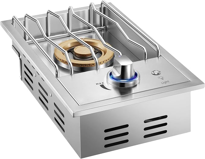Grilling Side Burners for Outdoor Kitchen,18,000BTU Liquid Propane Side Burner Convertible to Nature Gas, Duty Heavy 304 Stainless Steel, Single Burner for BBQ Island Grill, Gold