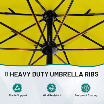 AreShark 9ft 3-Tier Patio Umbrellas, Outdoor Umbrella with 8 Sturdy Ribs UV Protection Windproof, Market Table Umbrella w/Push Button Tilt & Crank for Pool, Porch, Deck, Garden(Yellow)