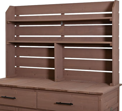 Outdoor Grill Cart with Storage Cabinet, Wood Outdoor Kitchen Island Prep Cart Grill Station for Food Prep and BBQ, Brown