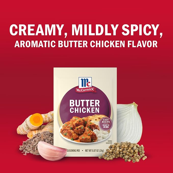 McCormick Seasoning Mix, Butter Chicken, For Aromatic Indian Butter Chicken That’s Ready in 30 Minutes, 0.87 oz (Pack of 12)