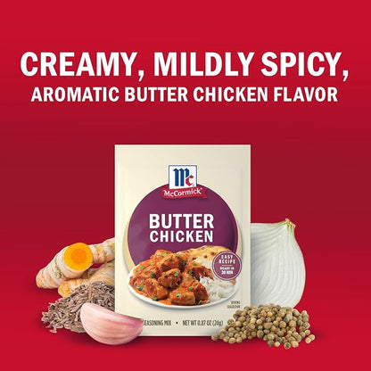 McCormick Seasoning Mix, Butter Chicken, For Aromatic Indian Butter Chicken That’s Ready in 30 Minutes, 0.87 oz (Pack of 12)