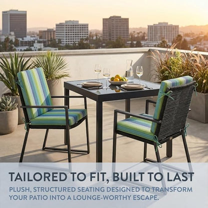California Umbrella Outdoor Dining Chair, Set of 2 Patio Seat Cushions, 20 x 40 Inch, Premium Outdoor Memory Foam, Fade Resistant, Sunbrella Fabric, Fabric Ties, Seville Seaside