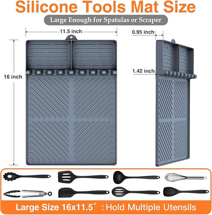 Silicone Griddle Tools Mat for Blackstone, Griddle Accessories Side Shelf Mat Grill Pad for Outdoor Grill Kitchen Counter Spatula Silicone Mat with Drip Pad (Grey (2Packs))