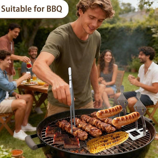 2 PCS Funny BBQ Stand Hot Dog Holder with Fine Long Pointed Tips Tweezer Tongs,Portable Hot Dog Roaster,Reusable Stainless Steel Cooking Kit for Kitchen,BBQ,Plating,Serving,Grill Accessories