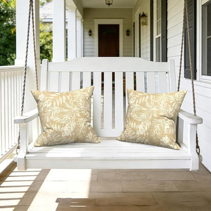LVTXIII Outdoor Pillow Covers 20x20 Inch, 2 Pack Large Square Throw Pillow Cases, Fade-Resistant Cushion Covers for Patio Furniture Sofa, Garden Porch, Tropical Leaf Oat