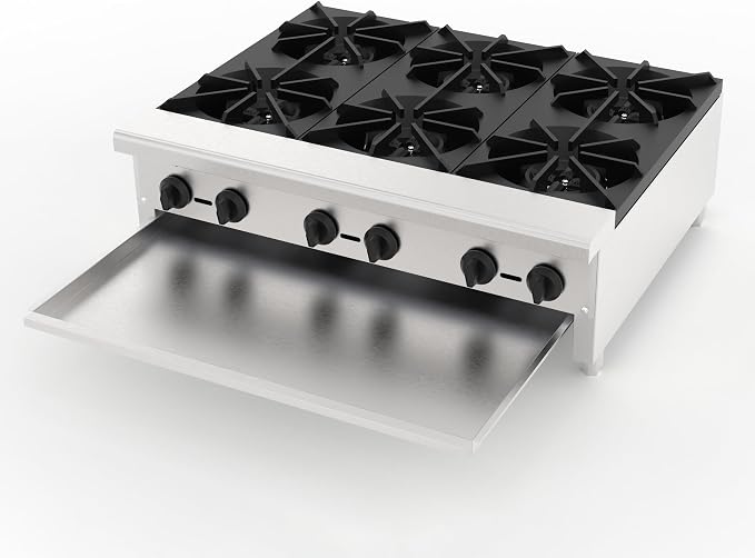 Stainless Steel Stoves,Portable Cooktop with 6 Burners–168,000 BTU,Comes with Conversion Kit for Both Propane & Natural Gas Cooktop Combo.Commercial Gas Stove for Restaurant & School Cafeteria.