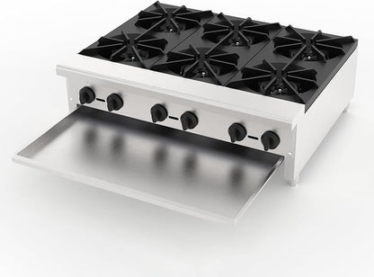 Stainless Steel Stoves,Portable Cooktop with 6 Burners–168,000 BTU,Comes with Conversion Kit for Both Propane & Natural Gas Cooktop Combo.Commercial Gas Stove for Restaurant & School Cafeteria.