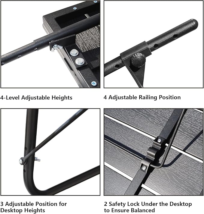 Balcony Railing Table Hanging Folding Deck Railing Table Outdoor Balcony Bar Tables for Railings Hanging Patio Adjustable Aluminium 23.6"(L) x 15.7"(W) All Weather Black