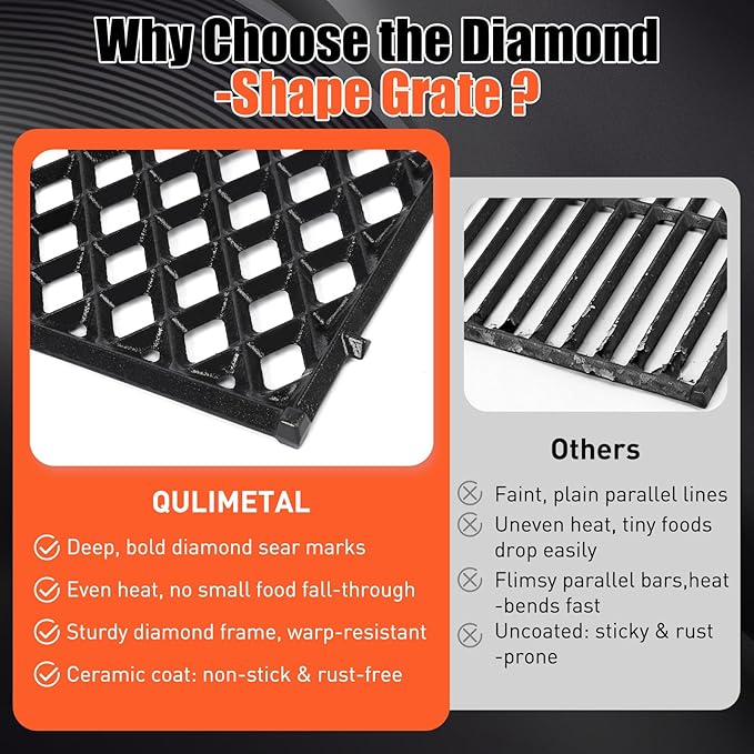 17.5" Dual Sided Diamond Sear Grill Grates for Weber Spirit 200 Series, Spirit E210 E220 S210 S215, Porcelain-Enameled Cast Iron Replacement Grate for Weber GS4 Spirit II E-210 E220, 1 Pack