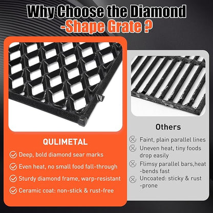 17.5" Dual Sided Diamond Sear Grill Grates for Weber Spirit 200 Series, Spirit E210 E220 S210 S215, Porcelain-Enameled Cast Iron Replacement Grate for Weber GS4 Spirit II E-210 E220, 1 Pack