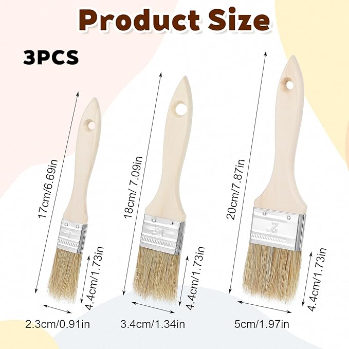 3 Pcs Pastry Brushes, 3 Sizes Natural Bristle Basting Brush, Butter Food Oil Brushes for Butter Sauce Marinade, Kitchen Tools, Cooking Food