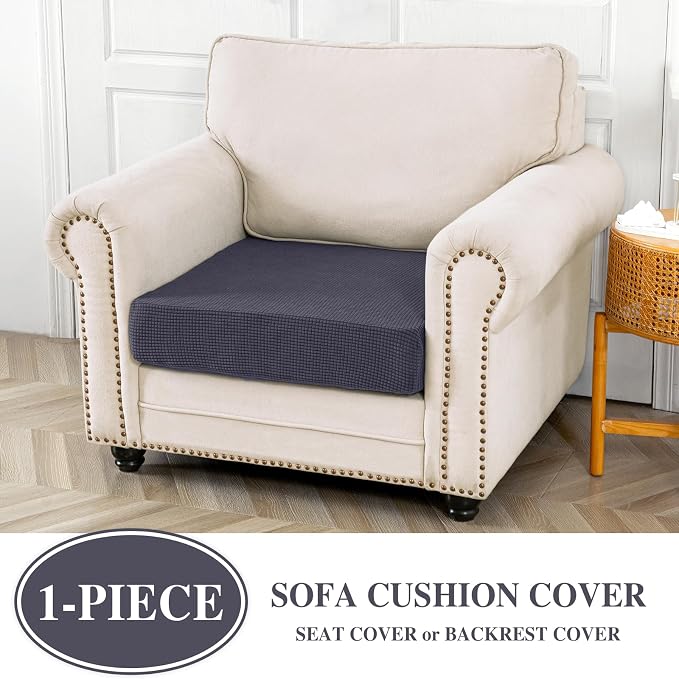 LA MEACK Couch Cushion Cover Seat Cushion Cover Stretch Armchair Cover Separate Sectional Sofa Slipcovers Furniture Protector(1 Piece for Seat or Sofa Backrest, Dark Grey)