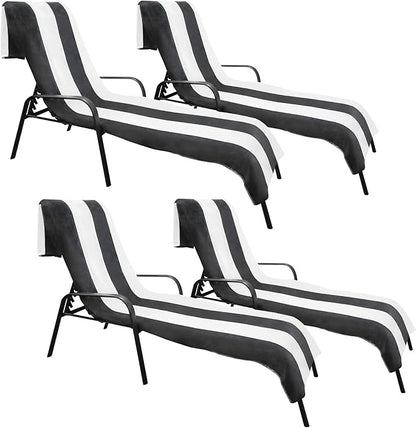 Superior Cabana Cotton Lounge Chair Cover, Outdoor Towel/Chaise Furniture Covers, Terry Cloth, Beach, Spa, Swim Accessories, Pool Chair Cover, Soft, Quick Drying, 32" x 102", Set of 4, Charcoal