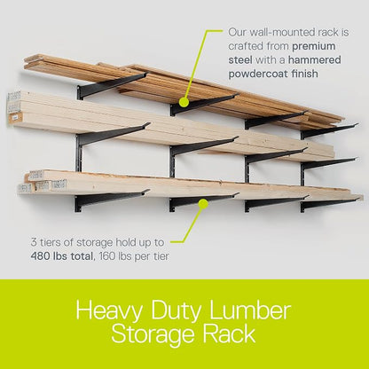 Delta Heavy Duty Wood and Lumber Storage Rack, Holds Up To 480 lbs - Easy to Install Mounted Rack With Steel Construction for Indoor & Outdoor Storage Solution For Garage, Basement & Pantry Cycle