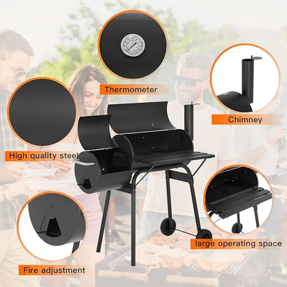 Charcoal Grills,BBQ Grill,Portable Charcoal Grill,Braised Roast Patio Grill,Grills Outdoor Cooking,Offset Smoker Grill with Thermometer,Outdoor Grills for 6-10 People,Backyard,Patio Parties