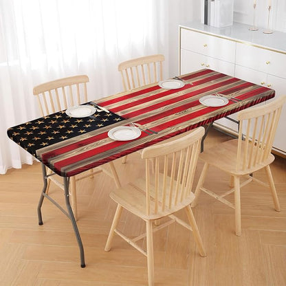 Irisbell Picnic Table Cover with Elastic Edge,6FT Wind Proof Wrinkleproof Fitted Tablecloth Cover Camping Beach Patio Rectangle Table Cloth for Indoor Outdoor (American Flag, 30'' x 72'')