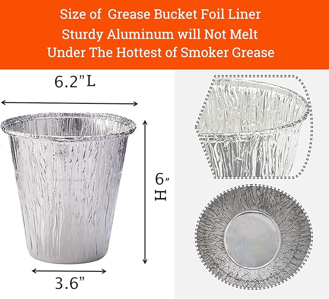 12 Pack Grease Bucket Liners with Pit Boss Grills 67292, Rec Tec Large Bucket, Z Grill Bucket, Drip Tray Liners for Traeger Timberline, Ironwood, Woodridge Pellet Grills and Flatrock 6.2”x 6.0”