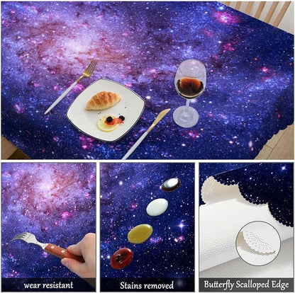 Swono Galaxy Space Tablecloth Blue Galaxy Constellation Universe Space Decorative Table Cover for Kitchen, Party Banquet and Holiday Tablecloth, 52x70 Inch(4-6 Seats)