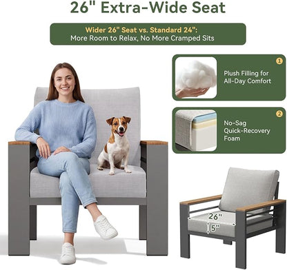 Aoxun Patio Furniture Set, 4 Piece Aluminum Patio Sets with 5" Thicken & Washable Cushion, Waterproof Outdoor Furniture with Coffee Table, Outdoor Couch Sectional for Backyard, Porch and Garden