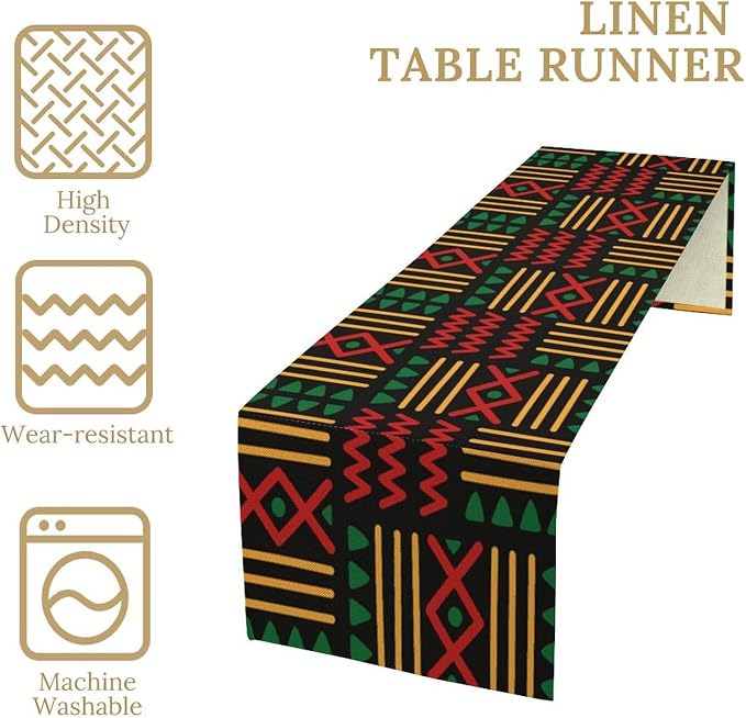 Ethnic Tribal Table Runner Kwanzaa Juneteenth Traditional Aztec African Black History Month Dinner Runner for Farmhouse Kitchen Dinner Table Holiday Party Decoration 13x90in