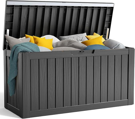 PatioZen 80 Gallon Resin Deck Box, Lockable Outdoor Storage Box for Patio Cushions Storage Furniture,Garden Tools, Pool Supplies, Weatherproof and UV Resistant (Black)