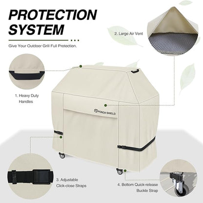 Porch Shield 54W x 24D x 46H inch Premium Gas Grill Cover Up to 52 inch, Waterproof and Fade Resistant 600D BBQ Covers for Weber, Brinkmann, Char-Broil and More, Light Tan