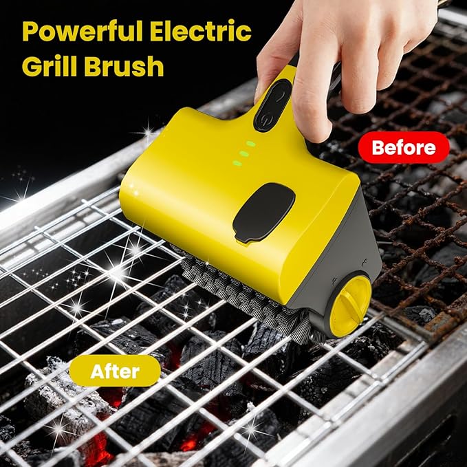 Electric Grill Brush for Outdoor, Cordless Rechargeable Grill Brush with Water & Cleaning Solution Tank, IPX7 Waterproof, 304 Stainless Steel, Automatic Grill Cleaner for BBQ Grates